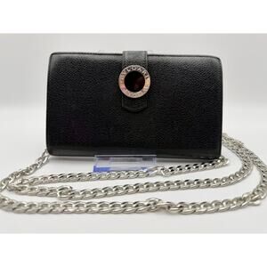 Bvlgari Black Leather Chain Wallet | Red Interior | Bulgari |Very Good Condition